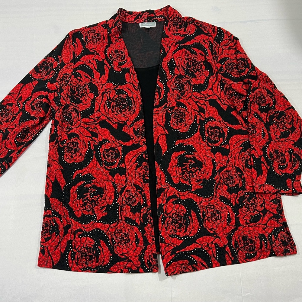 JM Collection Red and Black Floral Blazer